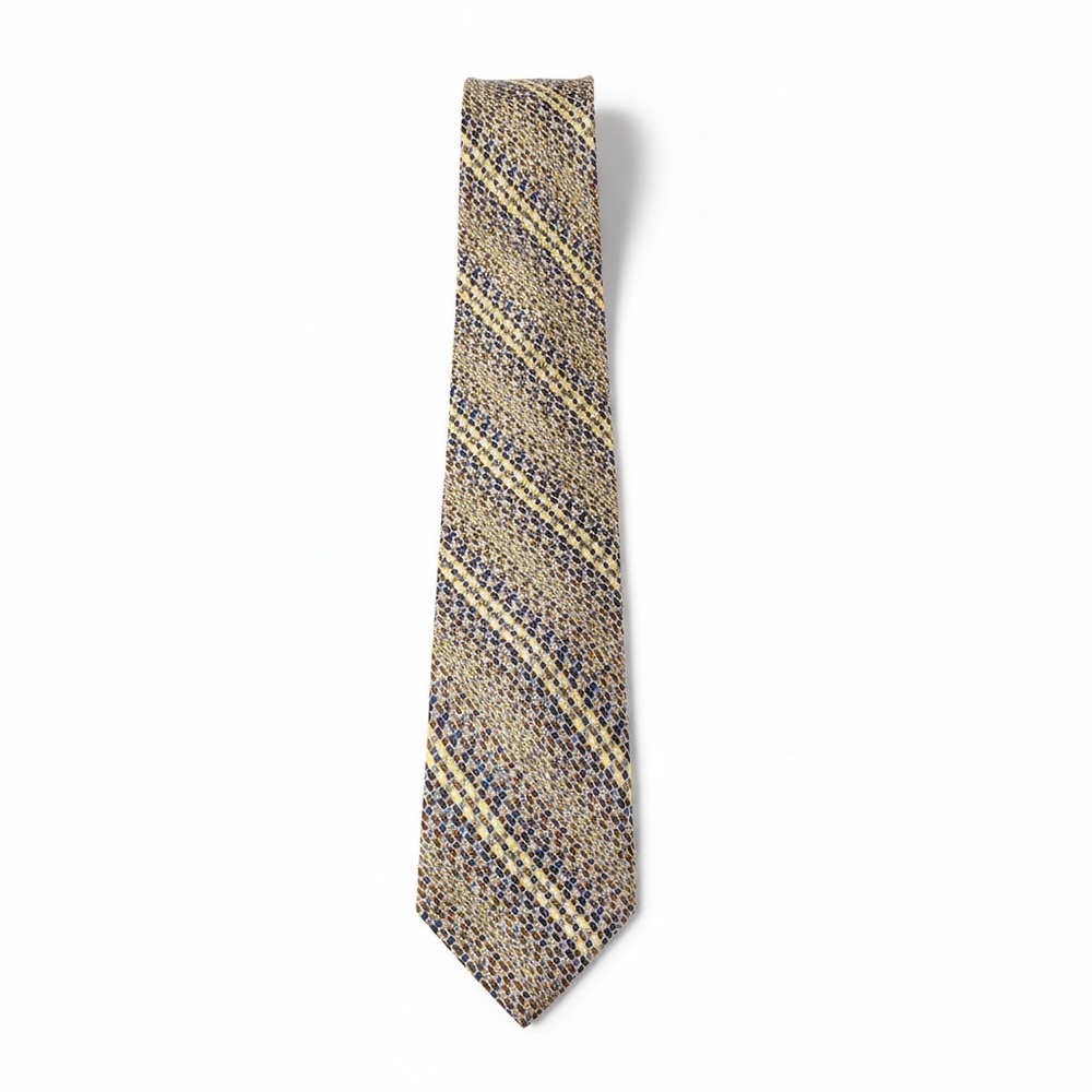 Elegant Striped Tie in Gold and Blue Silk